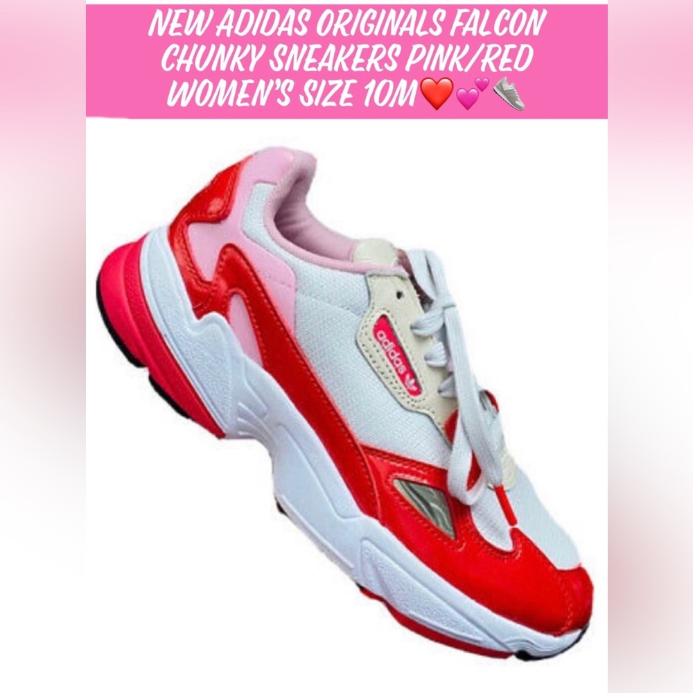 🎉HP🎉New Adidas Originals Falcon Chunky Sneakers Pink/Red Women’s Size 10m❤️👟